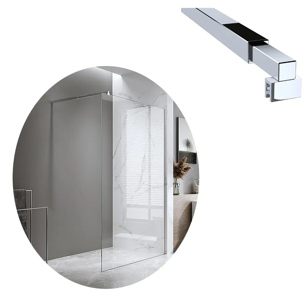 Della Francesca 100X200cm Single Shower Glass Screen With Chrome Wall Channel & Square Pole Shower Enclosures