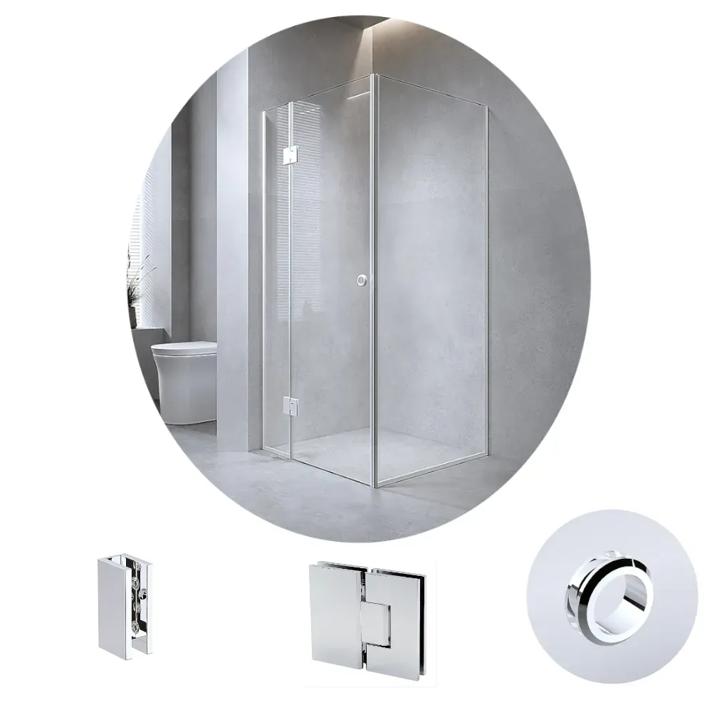 Della Francesca 120X120cm Corner Frameless Shower Screen With Chrome Brackets And Ss Hinges Round Handle Shower Enclosures