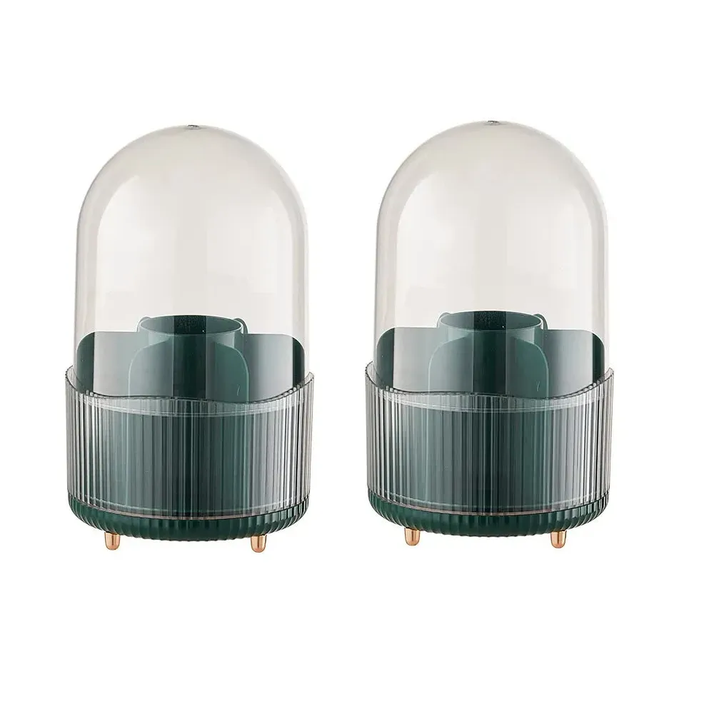 Elosung 2 Pcs Green Rotating Makeup Brush Organizer With Dustproof Cover 360 Swivel Cosmetic Holder For Lipsticks Eyeliners And More Brushes