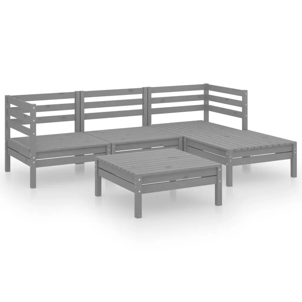5 Piece Garden Lounge Set Solid Pinewood Grey Patio Furniture Sets