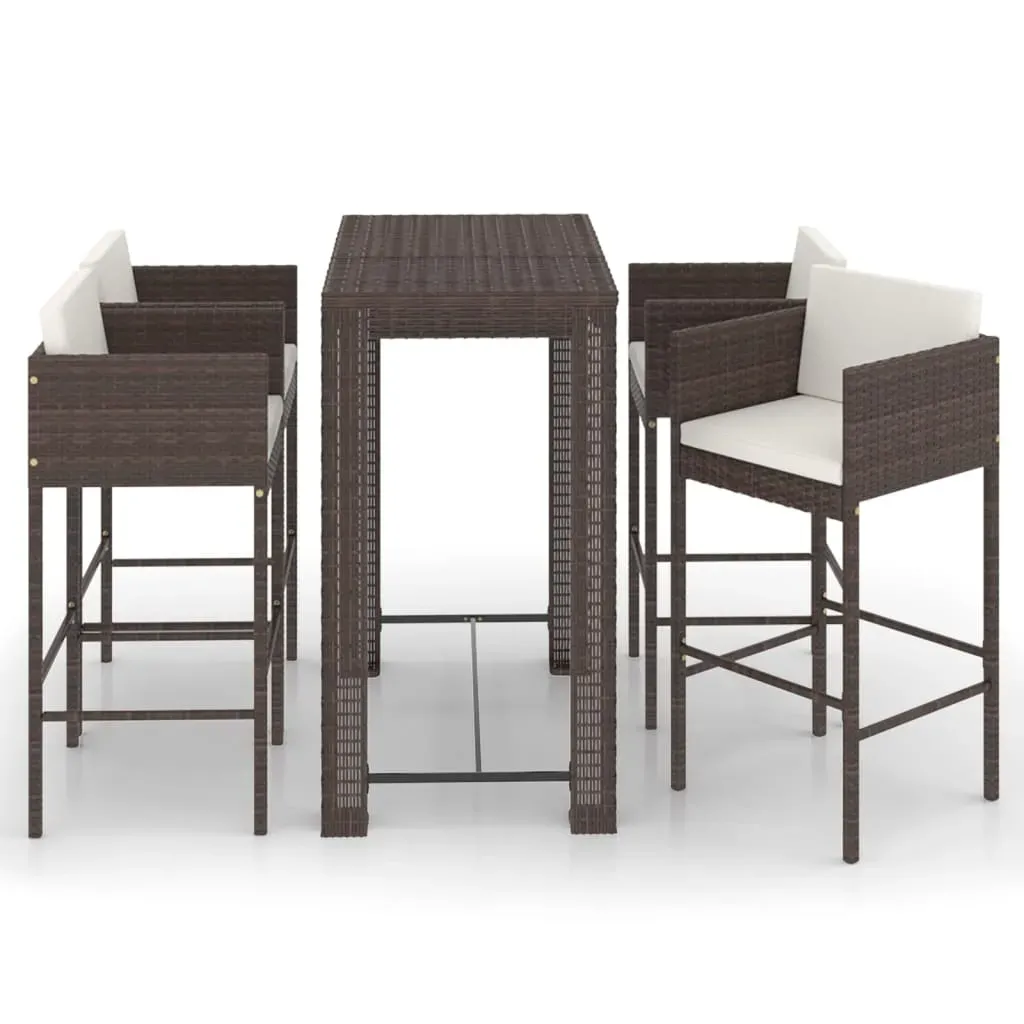 5 Piece Garden Bar Set With Cushions Poly Rattan Brown Patio Furniture Sets