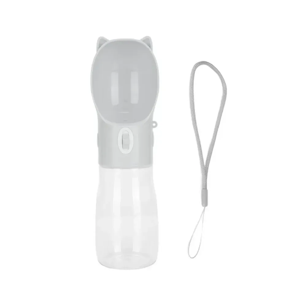 Elosung Portable Dog Water Bottle With Bowl Dispenser 380Ml Grey Pet Travel Cup Leak Proof One Hand Operation Dog Bowls