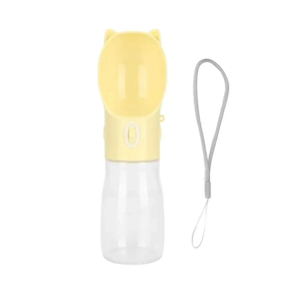 Elosung Portable Dog Water Bottle With Bowl Dispenser 500Ml Yellow Pet Travel Cup Leak Proof One Hand Operation Dog Bowls
