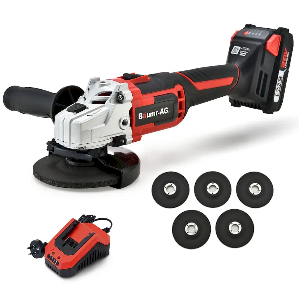 Baumr Ag Baumr Ag 20V Cordless Angle Grinder 125Mm 2Ah Lithium Battery Power Charger Angle Grinders