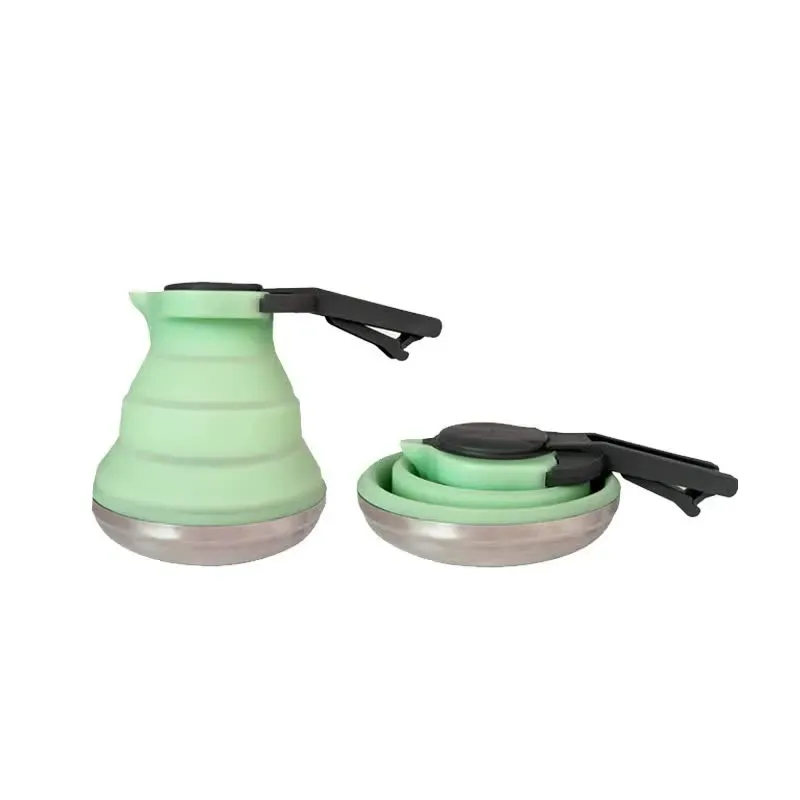 Green 304 Stainless Steel Collapsible Silicone Tea Kettle Portable And Heat Resistant Design Kettles