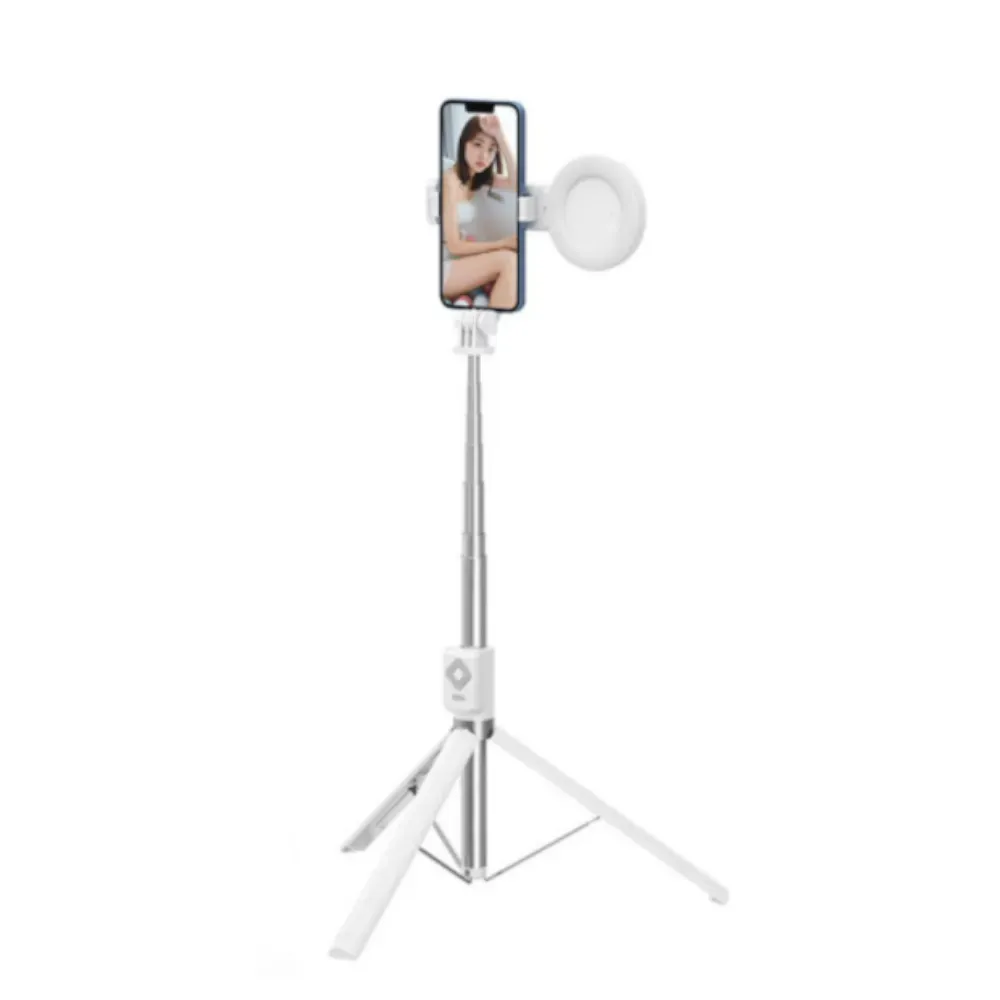 Elosung White Single Light 3 In 1 Bluetooth Selfie Stick With Tripod And Remote Control For Smartphones Selfie Sticks