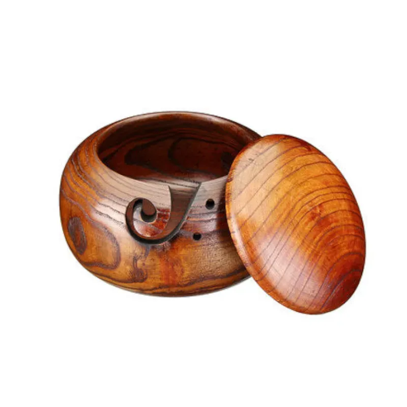 Bamboo Yarn Bowl Holder With Lid Skeins Knitting Crochet Thread Box Storage Baskets Other Crocheting And Knitting
