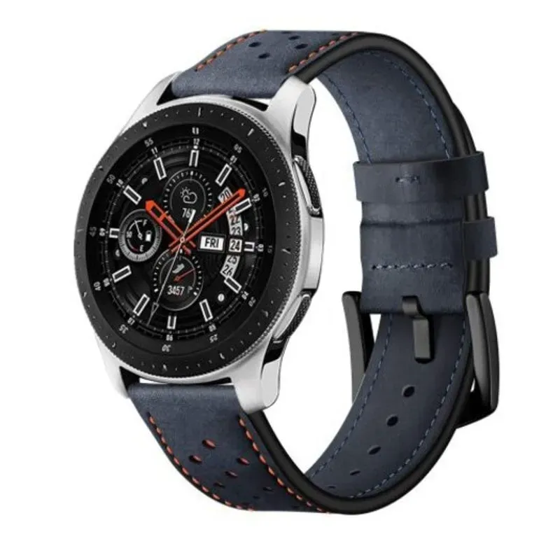 Leather Watch Band Wristband Strap For Samsung Galaxy 46Mm Sm R800 Midnight Blue Watch Bands