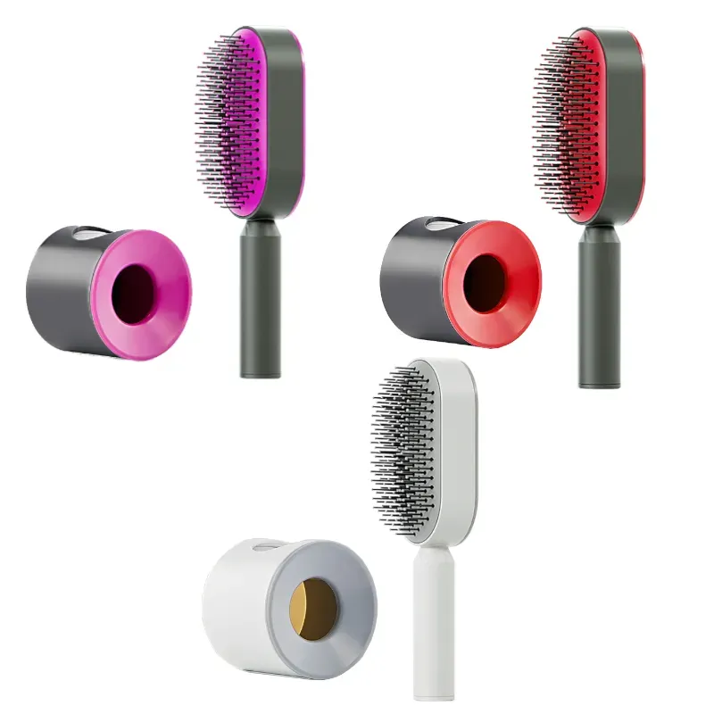 Brushes & Combs One Press Self Cleaning Hair Brush Standing Base Women