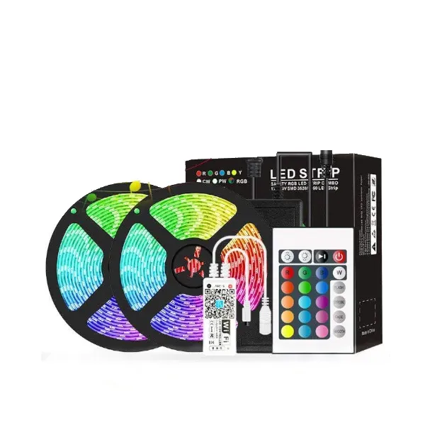Strip Lights Wi Fi Smart 10M Waterproof Led 5050 Rgb 300 Leds Colour Changing 24 Keys Remote Control And 12V 6A Power Supply For Home Diy Decora Strin
