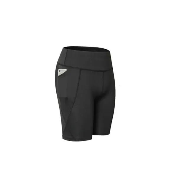 Women Performance Athletic Compression Shorts With Side Pocket Black Activewear Shorts